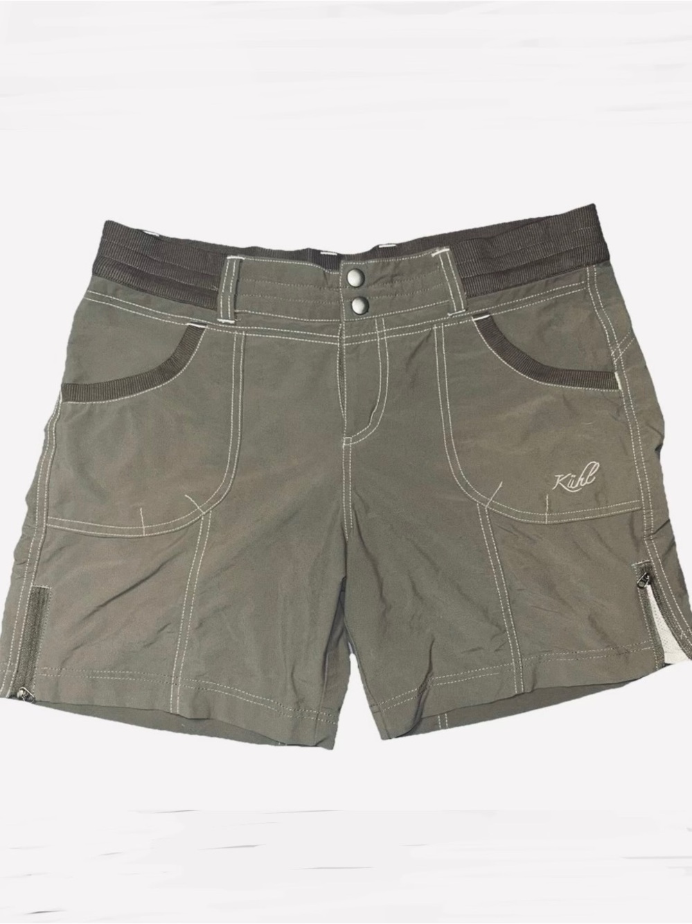 KUHL Women’s Hiking Shorts Olive Green Cargo Utility Size 10 Outdoor